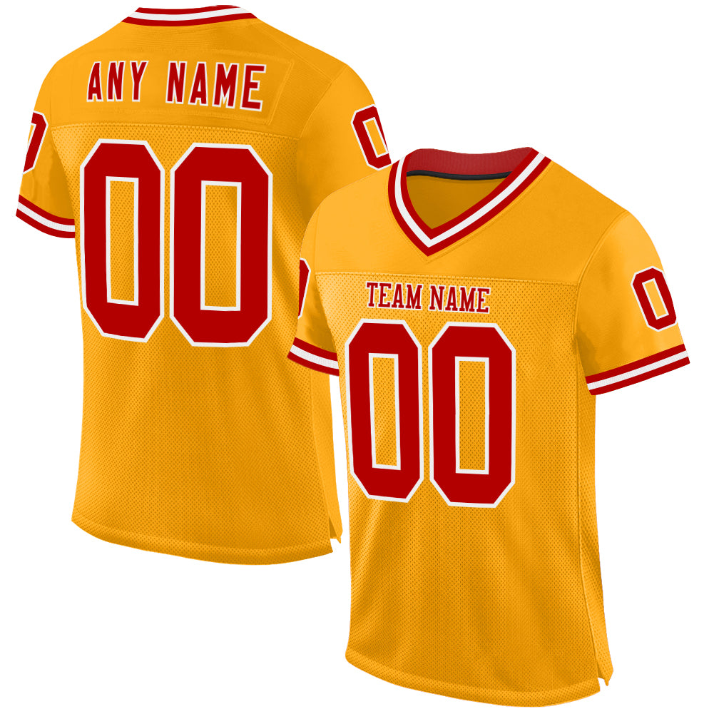Custom Gold Red-White Mesh Authentic Throwback Football Jersey - Sky-Custom