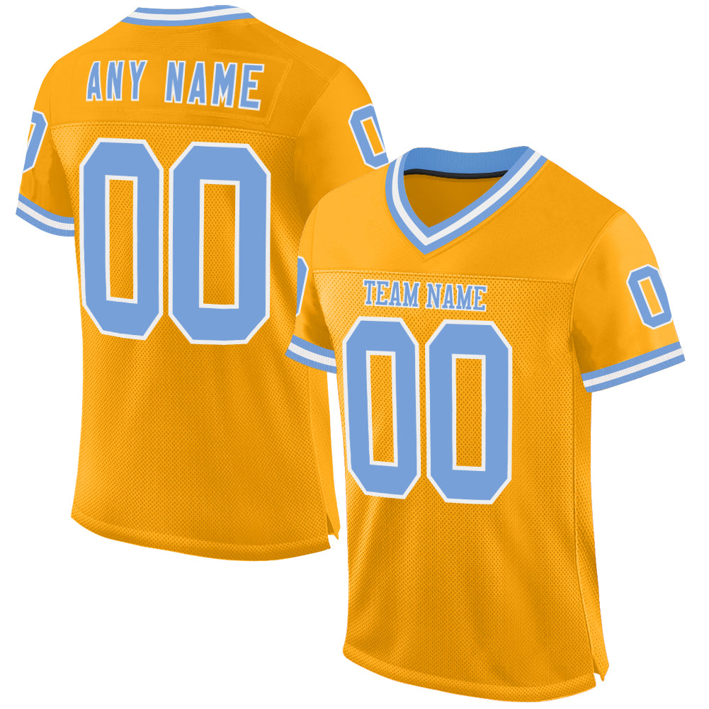 Custom Gold Light Blue-White Mesh Authentic Throwback Football Jersey - Sky-Custom