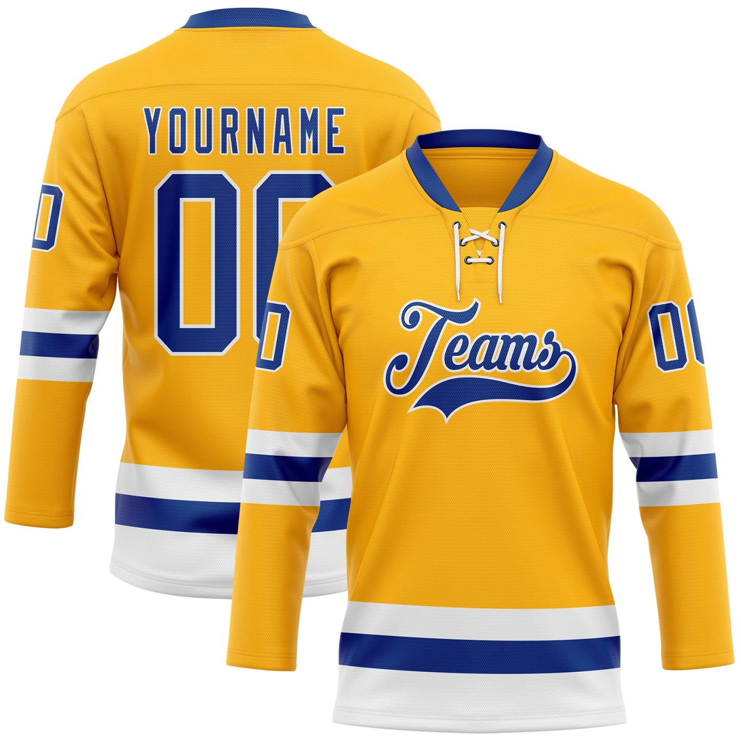 Custom Gold Royal-White Hockey Lace Neck Jersey - Sky-Custom