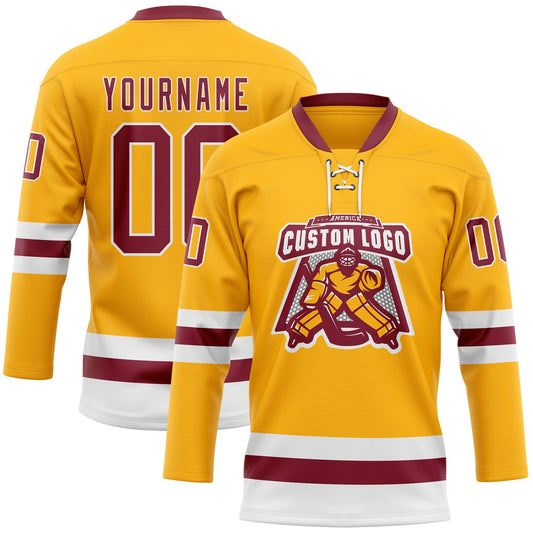 Custom Gold Crimson-White Hockey Lace Neck Jersey - Sky-Custom