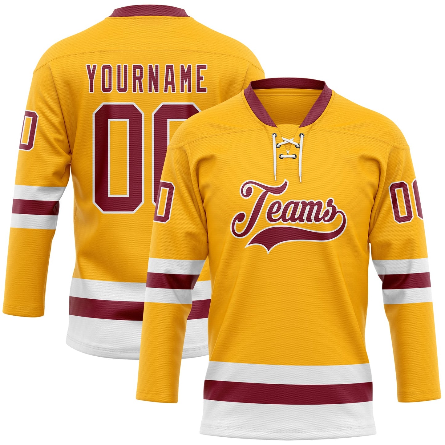 Custom Gold Crimson-White Hockey Lace Neck Jersey - Sky-Custom