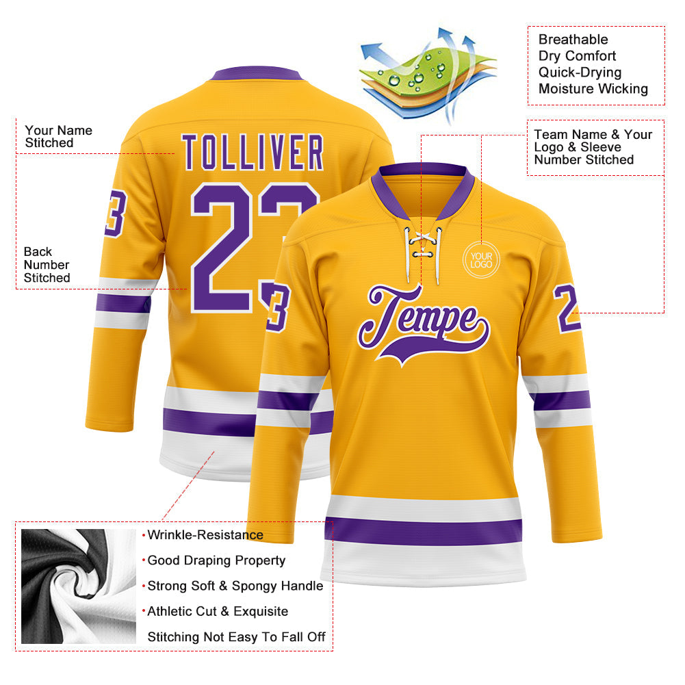 Custom Gold Purple-White Hockey Lace Neck Jersey - Sky-Custom
