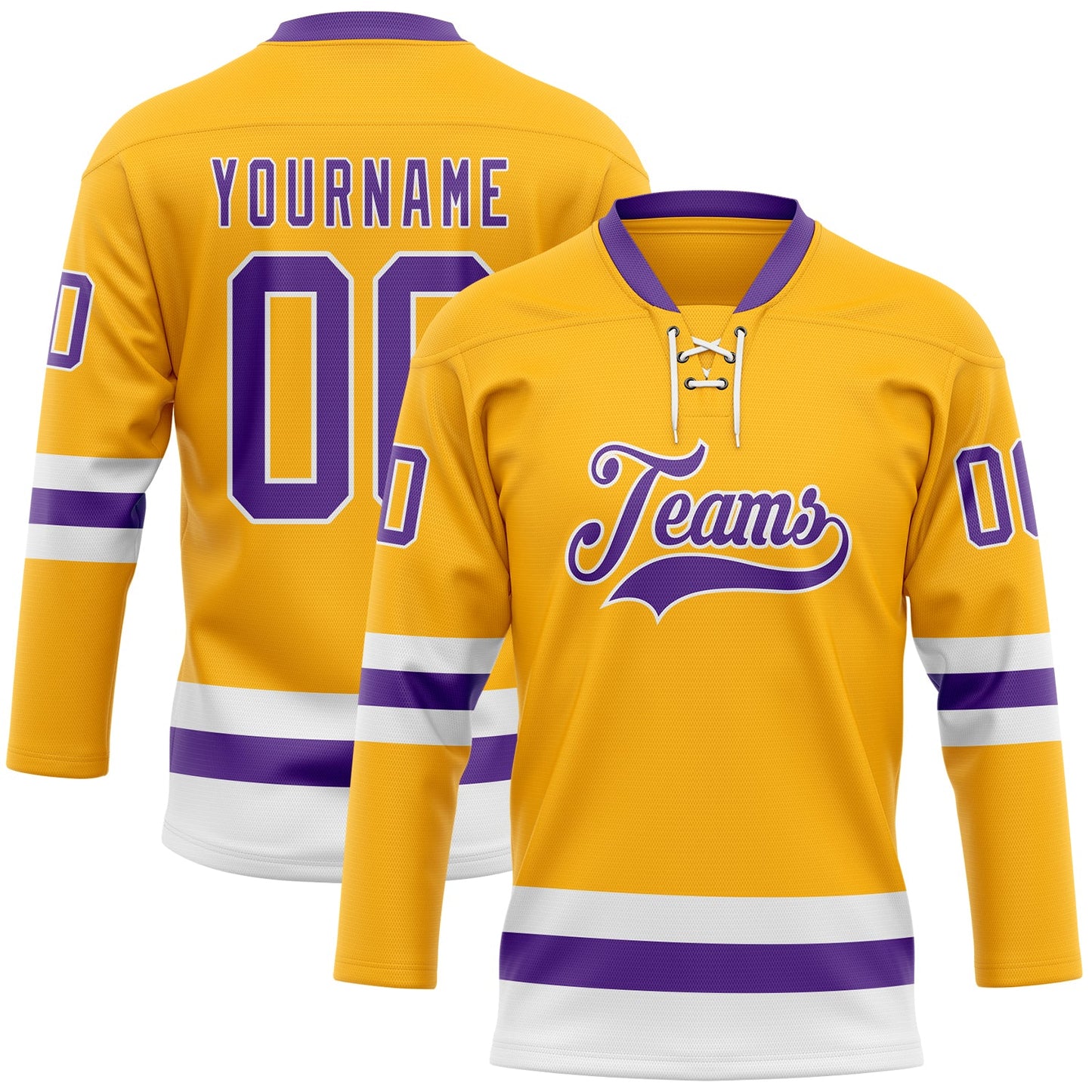 Custom Gold Purple-White Hockey Lace Neck Jersey - Sky-Custom