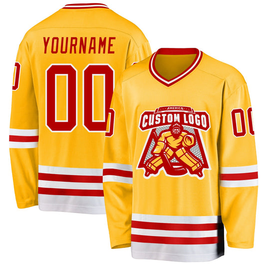 Custom Gold Red-White Hockey Jersey - Sky-Custom