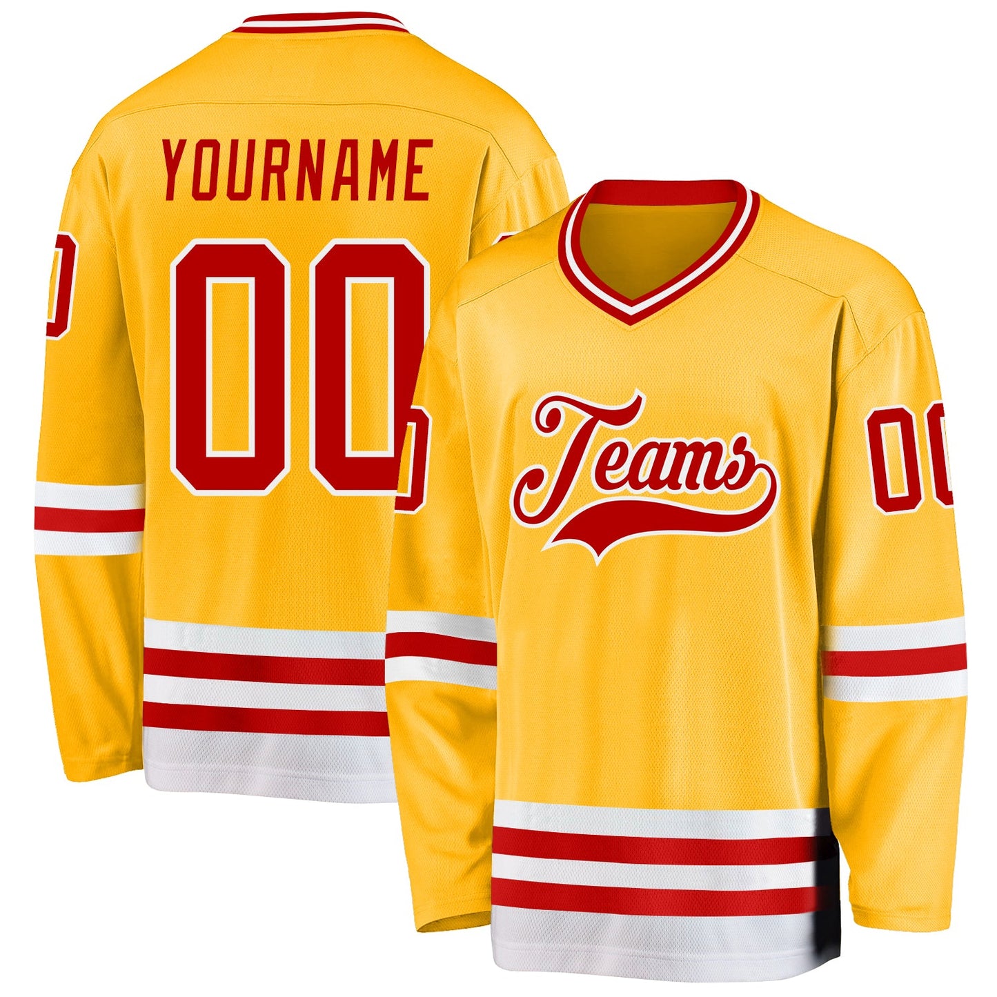 Custom Gold Red-White Hockey Jersey - Sky-Custom