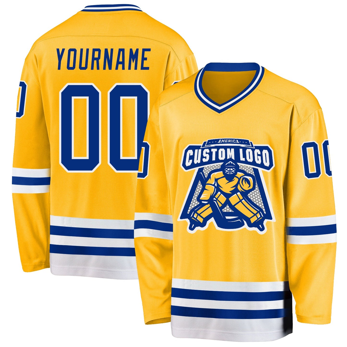 Custom Gold Royal-White Hockey Jersey - Sky-Custom