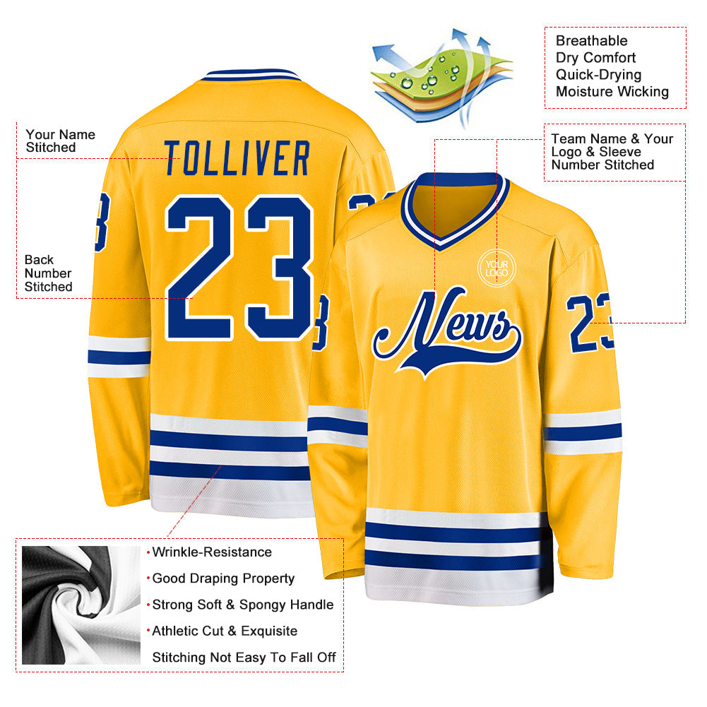 Custom Gold Royal-White Hockey Jersey - Sky-Custom