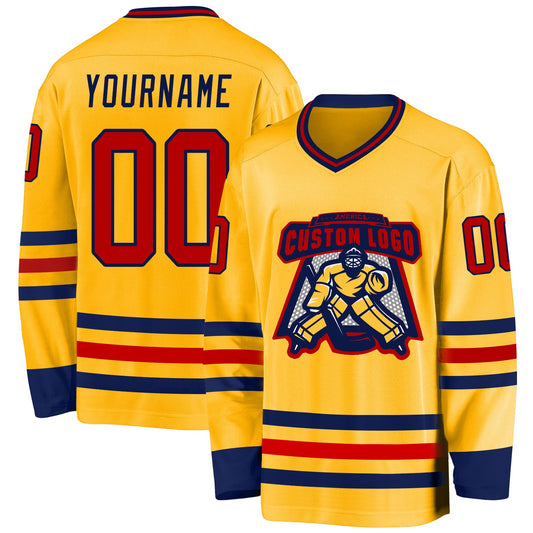 Custom Gold Red-Navy Hockey Jersey - Sky-Custom