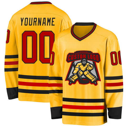 Custom Gold Red-Black Hockey Jersey - Sky-Custom