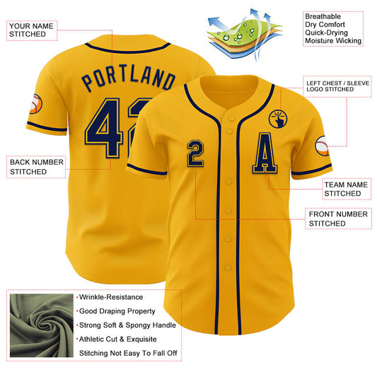 Custom Gold Navy Authentic Baseball Jersey - Sky-Custom