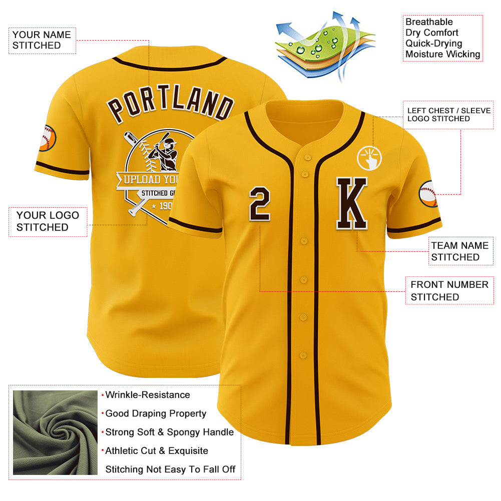Custom Gold Brown-White Authentic Baseball Jersey - Sky-Custom