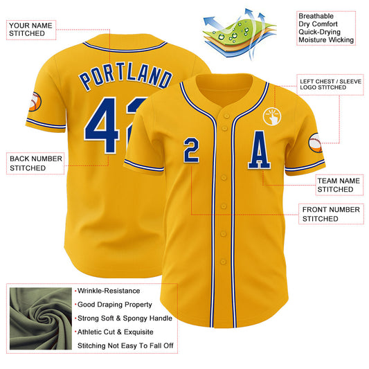 Custom Gold Royal-White Authentic Baseball Jersey - Sky-Custom