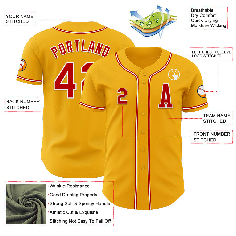 Custom Gold Red-White Authentic Baseball Jersey - Sky-Custom