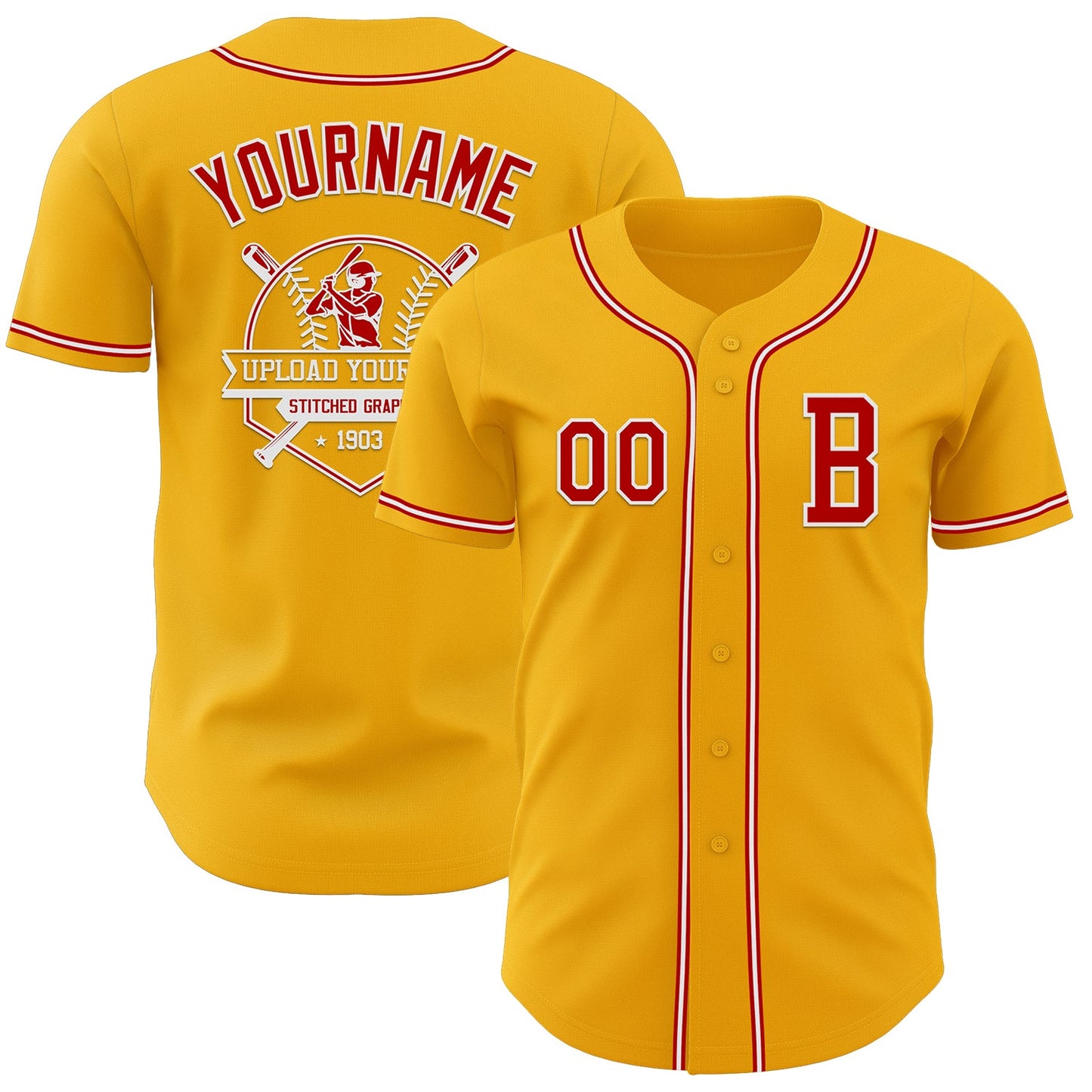 Custom Gold Red-White Authentic Baseball Jersey - Sky-Custom