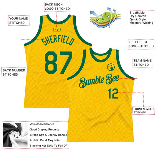 Custom Gold Kelly Green Authentic Throwback Basketball Jersey - Sky-Custom