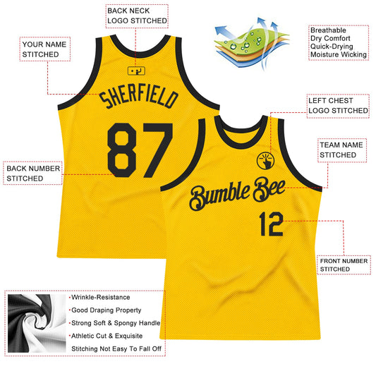Custom Gold Black Authentic Throwback Basketball Jersey - Sky-Custom