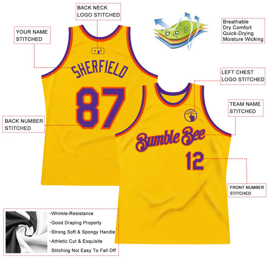 Custom Gold Purple-Orange Authentic Throwback Basketball Jersey - Sky-Custom