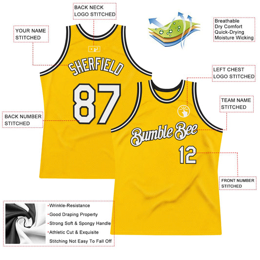 Custom Gold White-Black Authentic Throwback Basketball Jersey - Sky-Custom