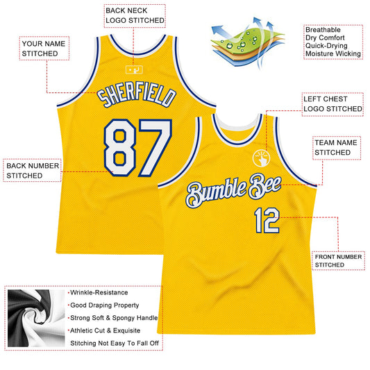 Custom Gold White-Royal Authentic Throwback Basketball Jersey - Sky-Custom