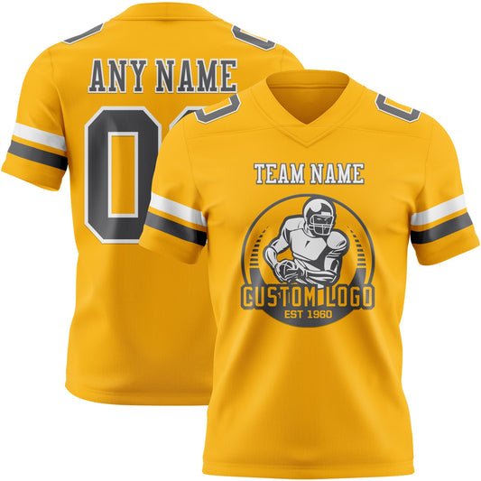 Custom Gold Steel Gray-White Mesh Authentic Football Jersey - Sky-Custom