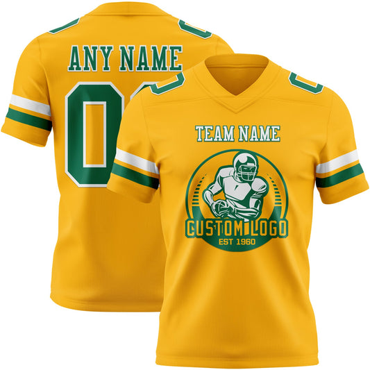Custom Gold Kelly Green-White Mesh Authentic Football Jersey - Sky-Custom