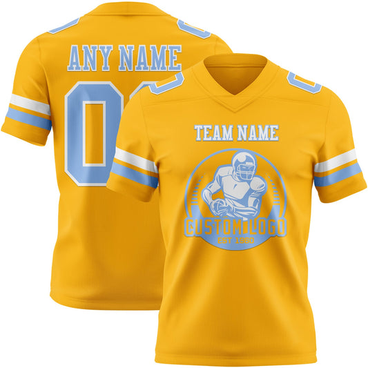 Custom Gold Light Blue-White Mesh Authentic Football Jersey - Sky-Custom