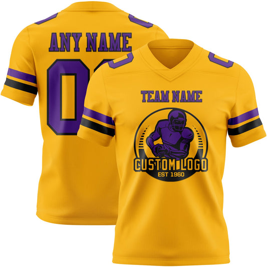 Custom Gold Purple-Black Mesh Authentic Football Jersey - Sky-Custom