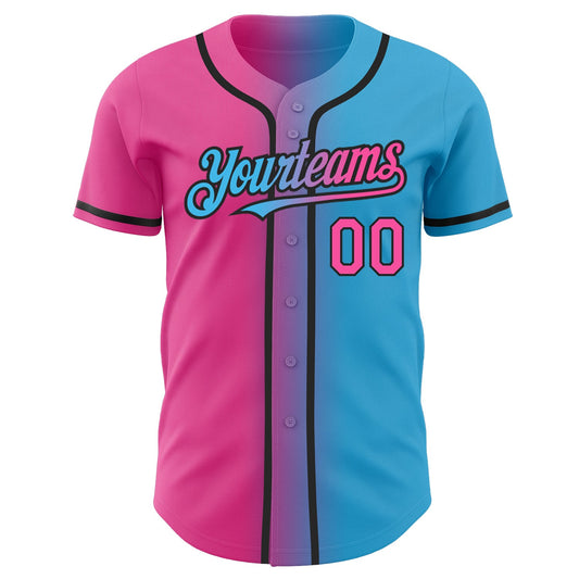 Custom Sky Blue Pink-Black Authentic Gradient Fashion Baseball Jersey - Sky-Custom