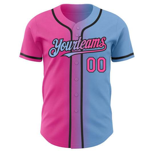 Custom Light Blue Pink-Black Authentic Gradient Fashion Baseball Jersey - Sky-Custom