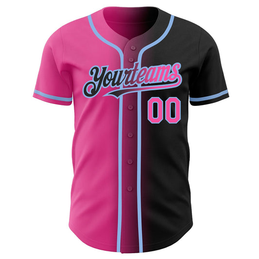 Custom Black Pink-Light Blue Authentic Gradient Fashion Baseball Jersey - Sky-Custom