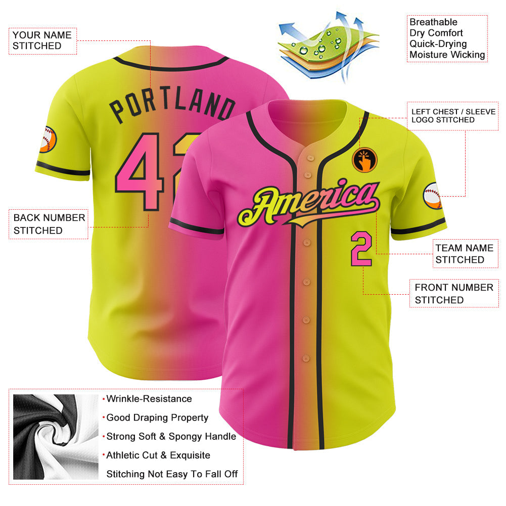 Custom Neon Yellow Pink-Black Authentic Gradient Fashion Baseball Jersey - Sky-Custom