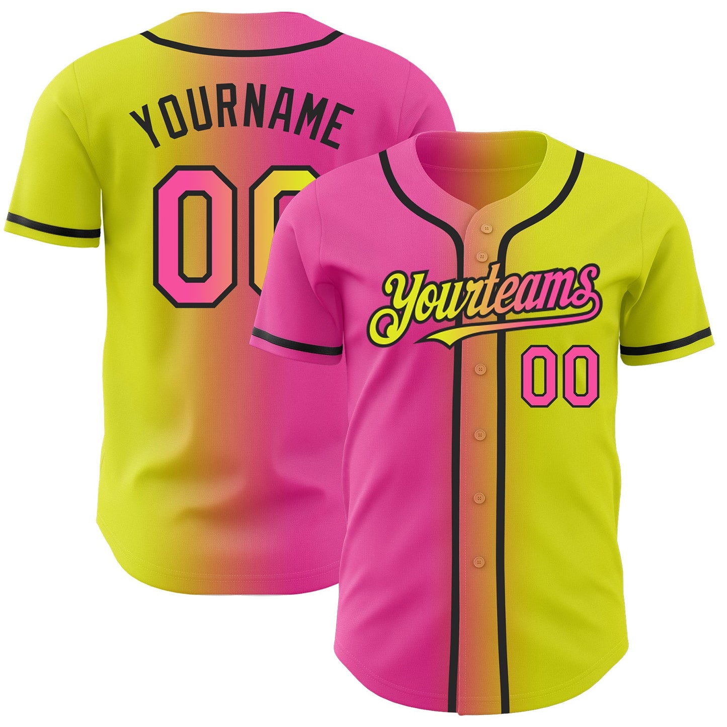 Custom Neon Yellow Pink-Black Authentic Gradient Fashion Baseball Jersey - Sky-Custom