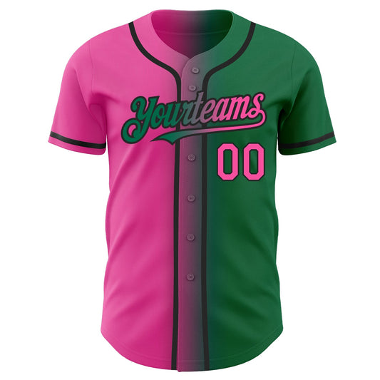Custom Kelly Green Pink-Black Authentic Gradient Fashion Baseball Jersey - Sky-Custom