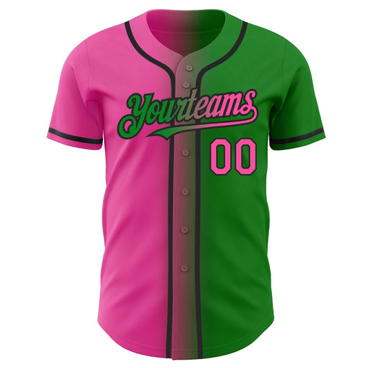 Custom Grass Green Pink-Black Authentic Gradient Fashion Baseball Jersey - Sky-Custom