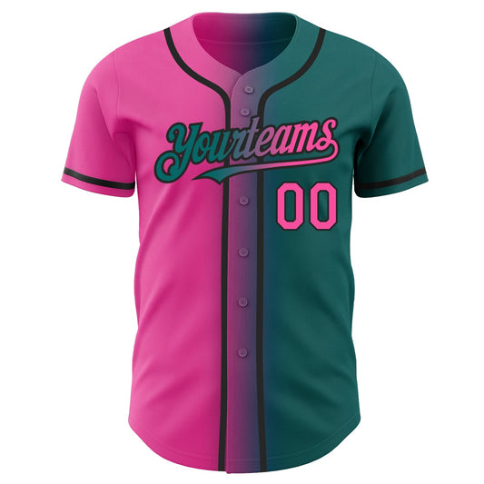 Custom Teal Pink-Black Authentic Gradient Fashion Baseball Jersey - Sky-Custom