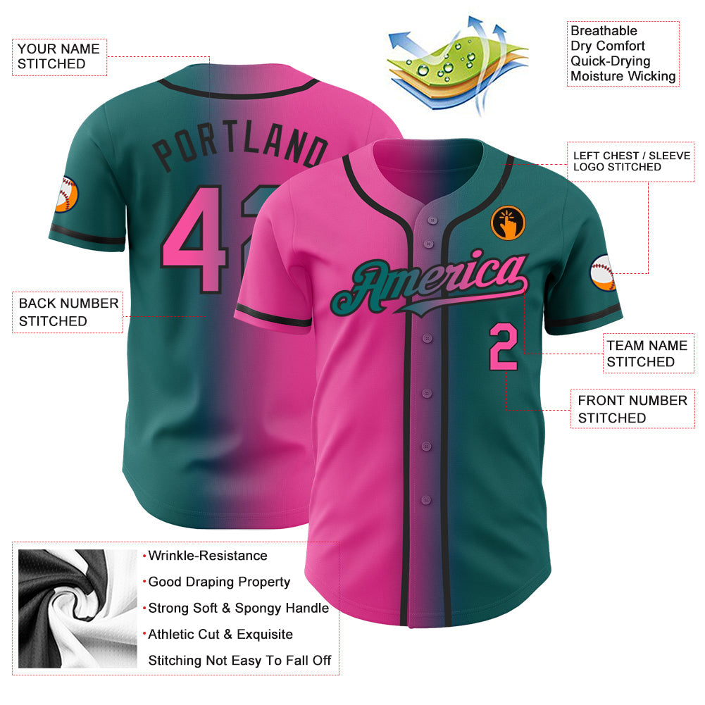 Custom Teal Pink-Black Authentic Gradient Fashion Baseball Jersey - Sky-Custom