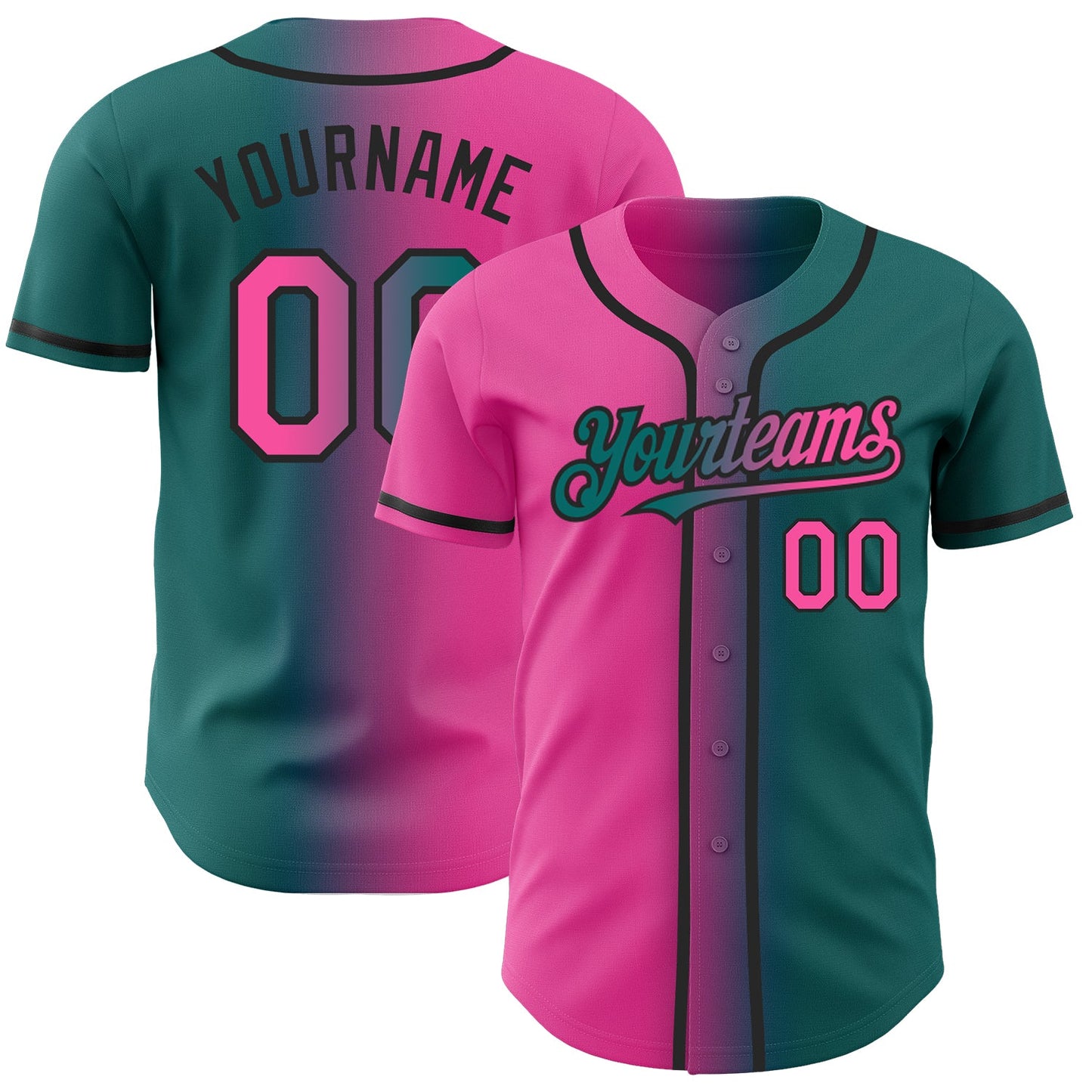 Custom Teal Pink-Black Authentic Gradient Fashion Baseball Jersey - Sky-Custom