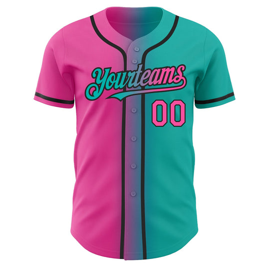 Custom Aqua Pink-Black Authentic Gradient Fashion Baseball Jersey - Sky-Custom