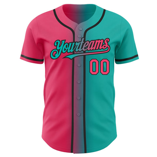 Custom Aqua Neon Pink-Black Authentic Gradient Fashion Baseball Jersey - Sky-Custom