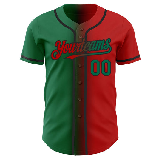 Custom Red Kelly Green-Black Authentic Gradient Fashion Baseball Jersey - Sky-Custom