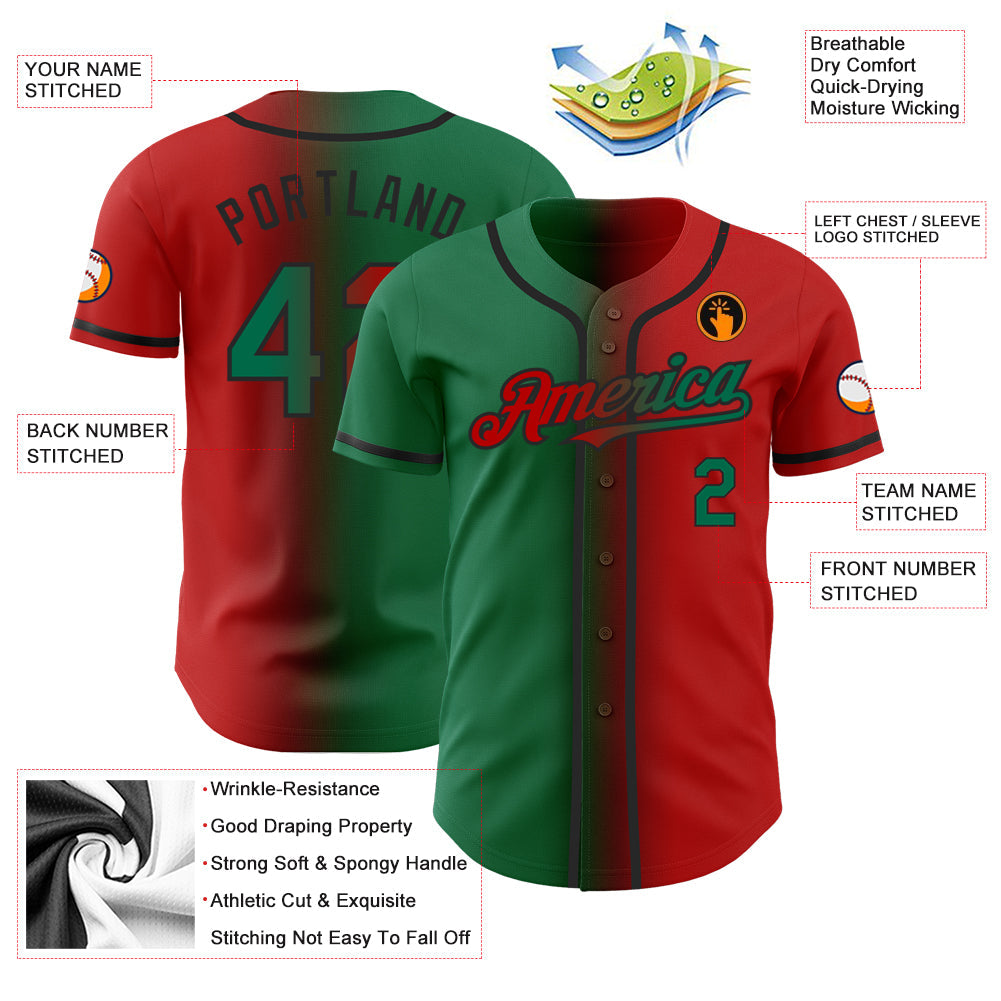 Custom Red Kelly Green-Black Authentic Gradient Fashion Baseball Jersey - Sky-Custom