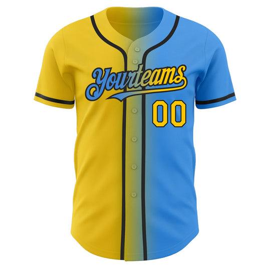 Custom Electric Blue Yellow-Black Authentic Gradient Fashion Baseball Jersey - Sky-Custom