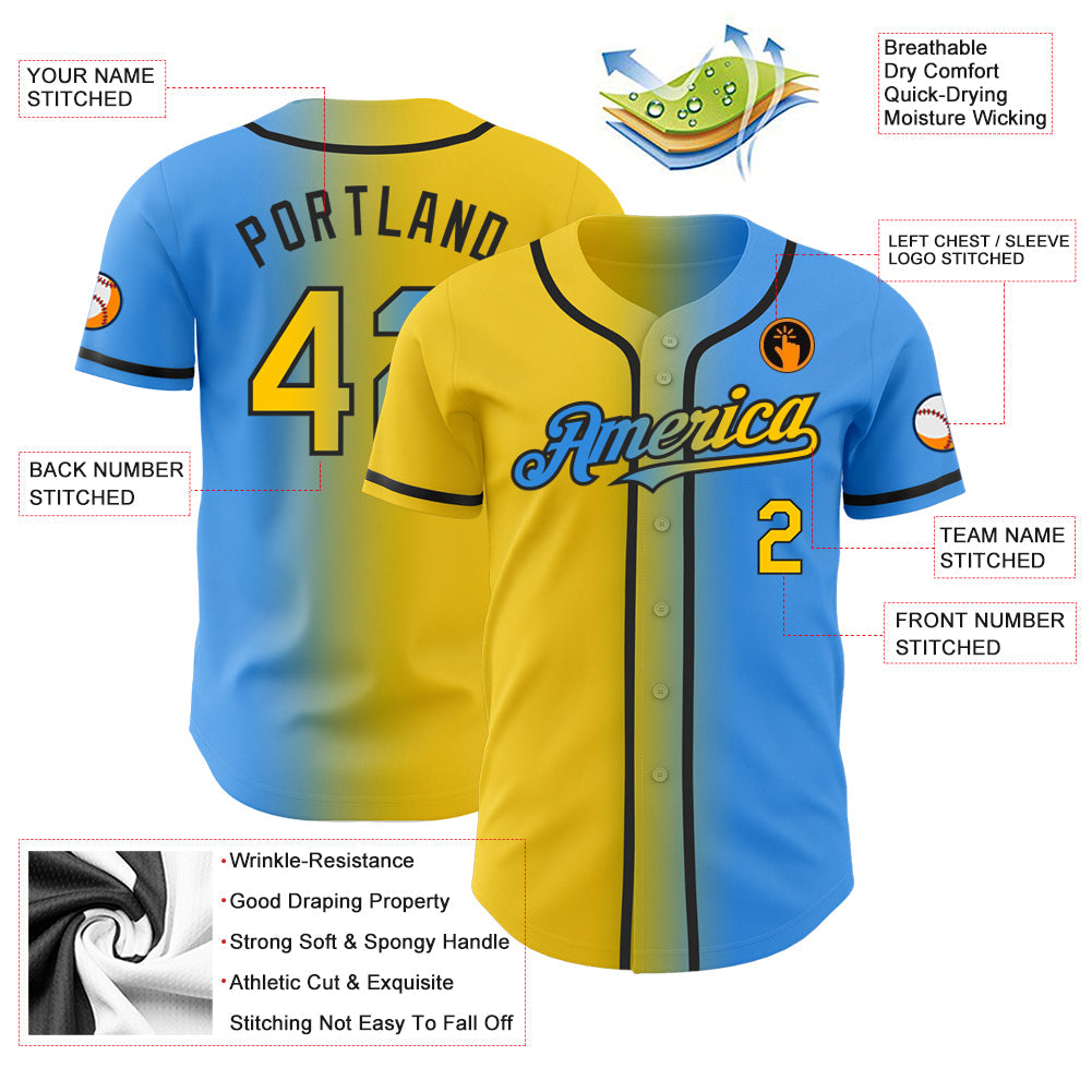 Custom Electric Blue Yellow-Black Authentic Gradient Fashion Baseball Jersey - Sky-Custom