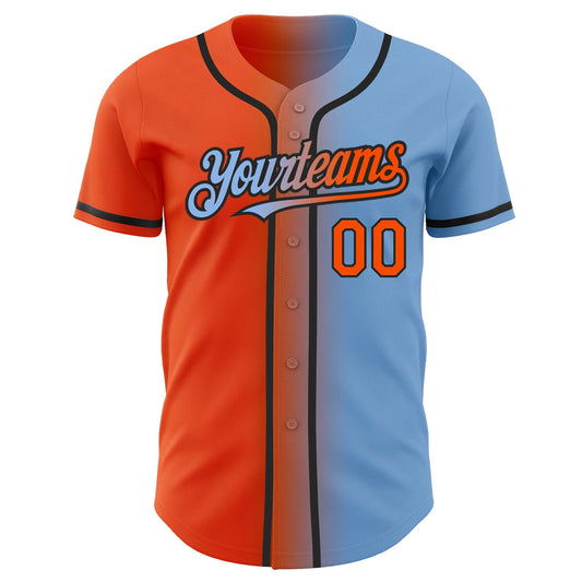 Custom Light Blue Orange-Black Authentic Gradient Fashion Baseball Jersey - Sky-Custom