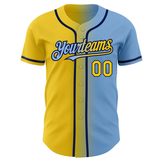 Custom Light Blue Yellow-Navy Authentic Gradient Fashion Baseball Jersey - Sky-Custom
