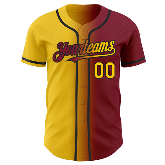Custom Crimson Yellow-Black Authentic Gradient Fashion Baseball Jersey - Sky-Custom