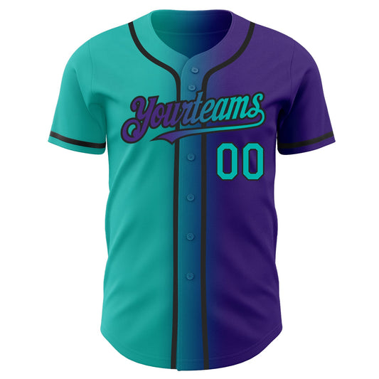 Custom Purple Aqua-Black Authentic Gradient Fashion Baseball Jersey - Sky-Custom