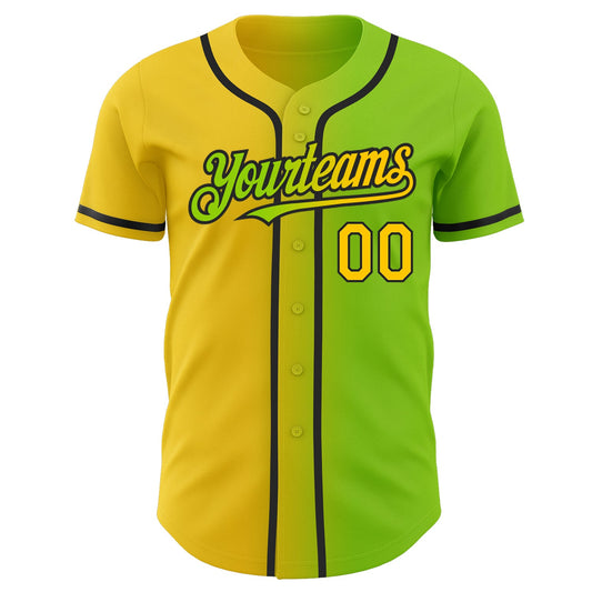 Custom Neon Green Yellow-Black Authentic Gradient Fashion Baseball Jersey - Sky-Custom