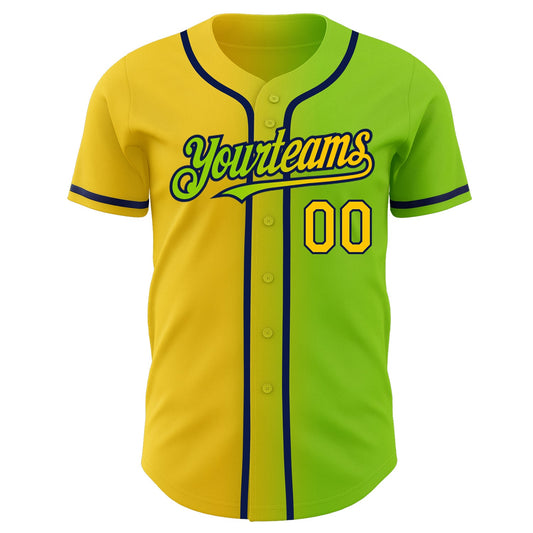 Custom Neon Green Yellow-Navy Authentic Gradient Fashion Baseball Jersey - Sky-Custom