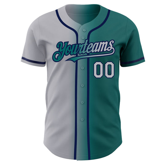 Custom Teal Gray-Navy Authentic Gradient Fashion Baseball Jersey - Sky-Custom